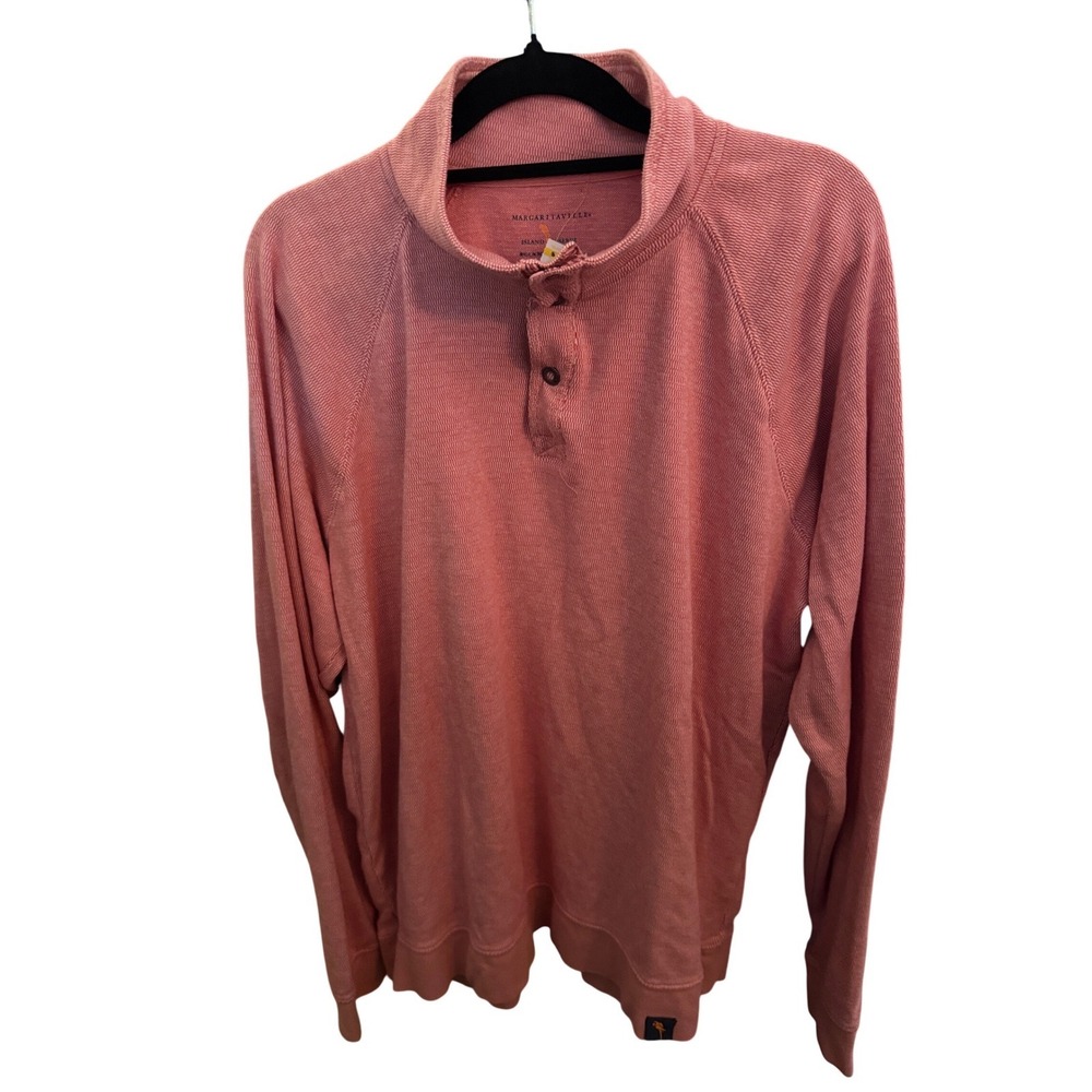 Margaritaville Island Reserve‎ Henley Mens Large Coral Pink Excellent Textured